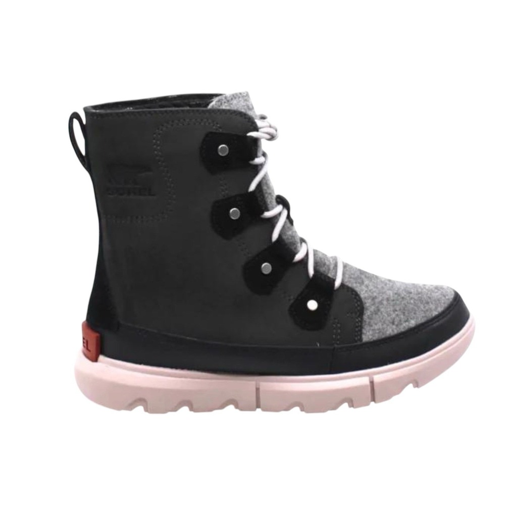 Sorel Kinetic Short Lace Up Boots Womens Quarry Grey Pink Scalloped Waterproof